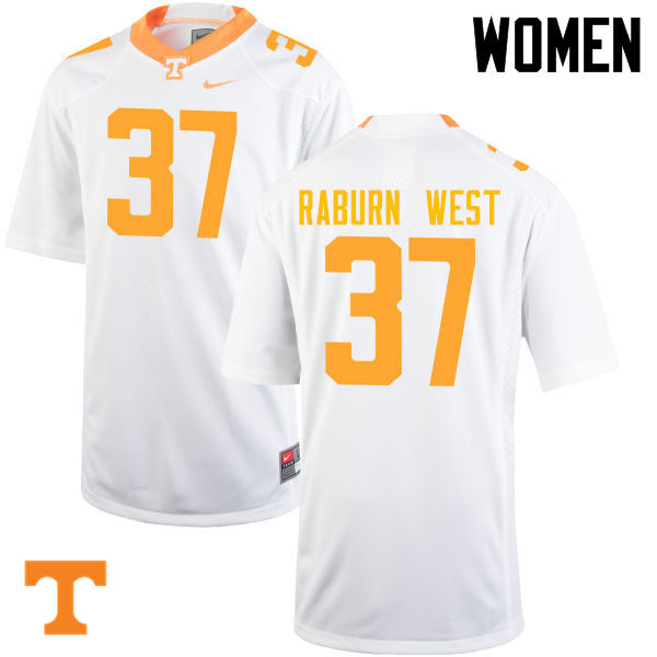 Women #37 Charles Raburn West Tennessee Volunteers College Football Jerseys-White - Click Image to Close